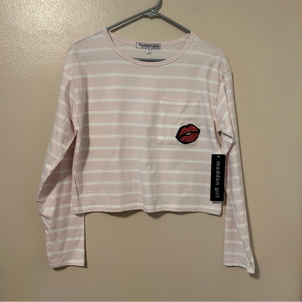Juniors' Madden Girl Long Sleeve Pocket Tee with Embroidery Patch